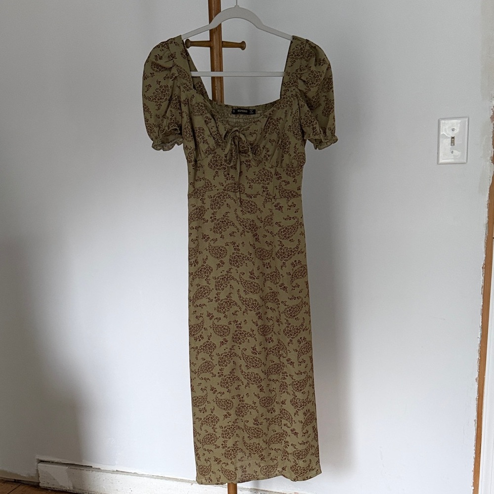 Olive Green Paisley Floral Maxi Dress